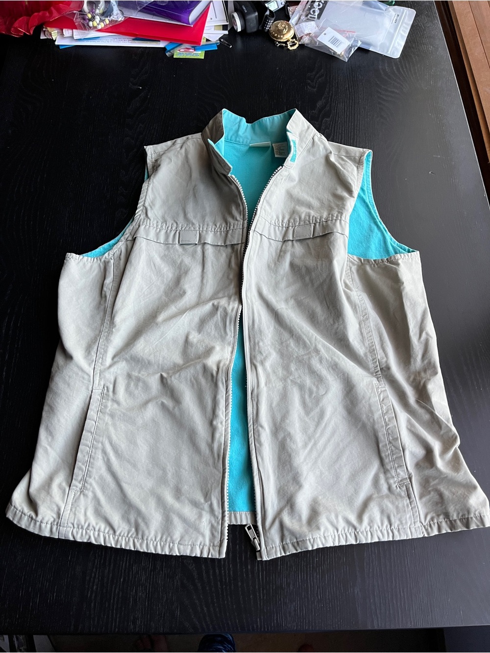 Merona Reversible Women's Vest in Beige with Aqua Lining
